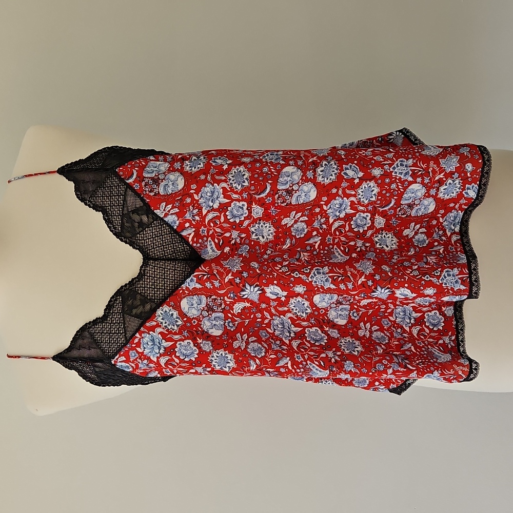 Zadig & Voltaire Red Camisole With Skull And Floral Print‎ Size Extra Small